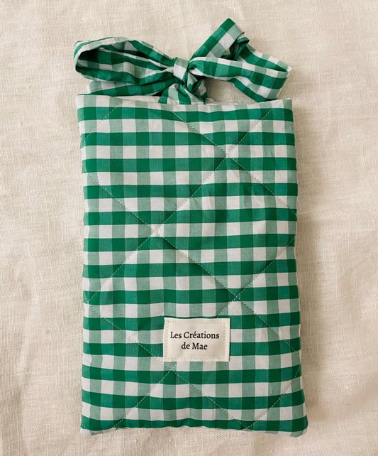 Pochette pour livre de poche, avec nœud - Vichy Vert - Les créations de Mae