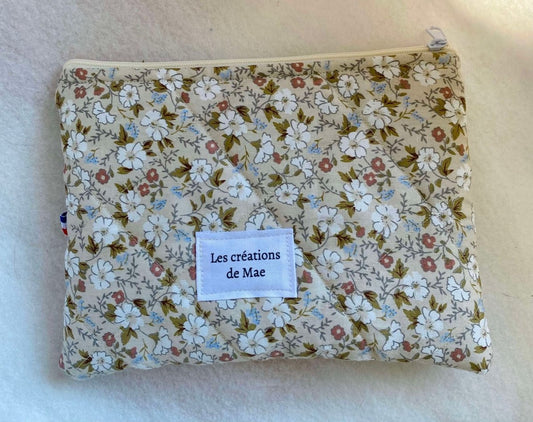 Trousse de Toilette/Maquillage - Plate - Fleurs marrons - Les créations de Mae